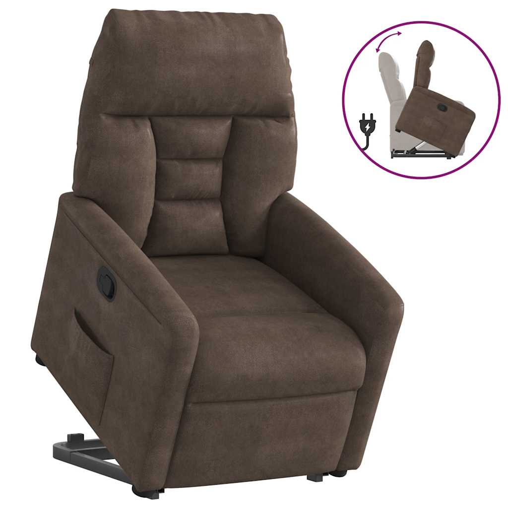 Recliner Chair with Lift Assist Brown Microfiber Fabric