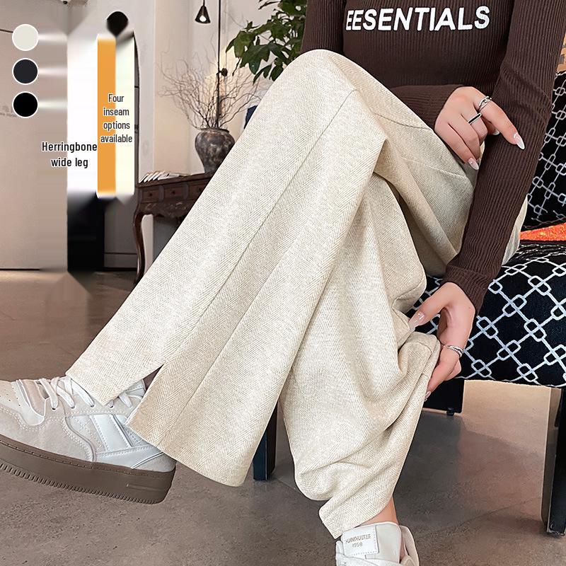 

Women s Spring 2025 Herringbone Side-Slit Wide Leg Drapey Pants 4XL
