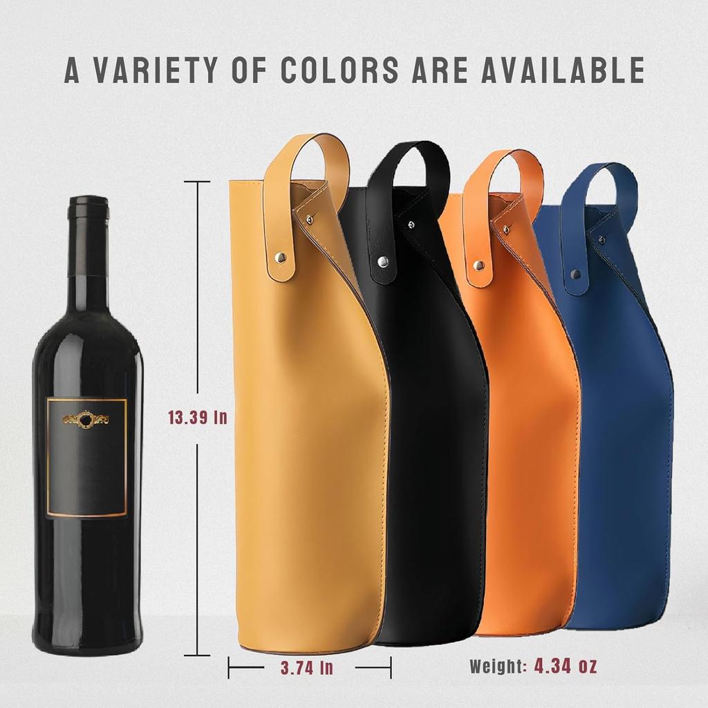 Leather Wine Tote Bag - Orange Bottle Gift Bag Champagne Tote Carrier for Lovers