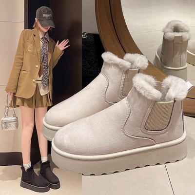 2024 New Fashion Flat Women's Short Boots Retro Thick Warm Snow Boots Winter Outdoor Leisure Daily Women's Platform Naked Boots
