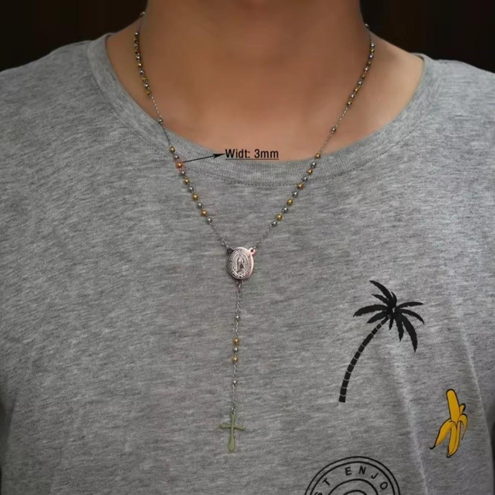 Edelstahl Rosenkranz Halskette Quaste Kette Kreuz Anhänger Halskette Kreuz Halskette Gebets Schmuck