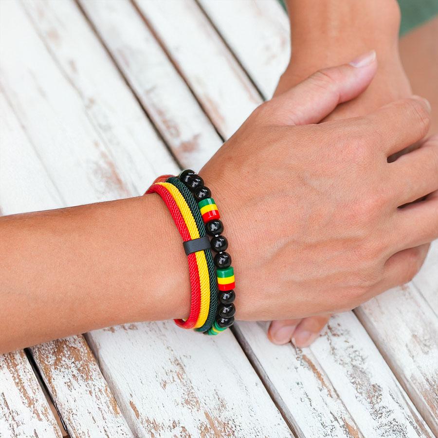 Hinweis 2 Stück/Packung Herren Armband Set Handgemacht Nationalflaggenfarbe A-Qualität 4mm Schnur Armband Obsidian Armband Pulseras Para Hombre