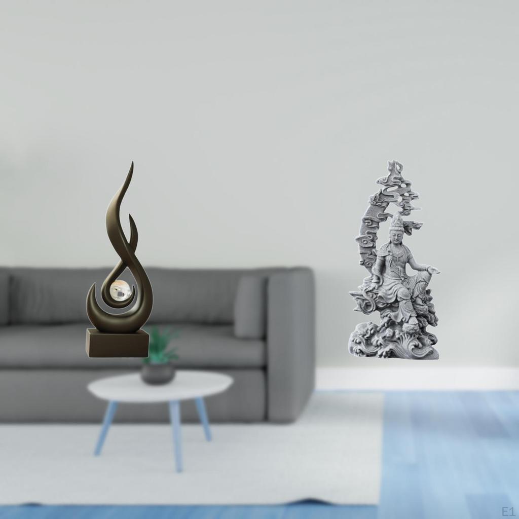Abstract Flame Resin Art Sculpture And Guan Yin Figurine Modern Buddhist Craft for Living Room