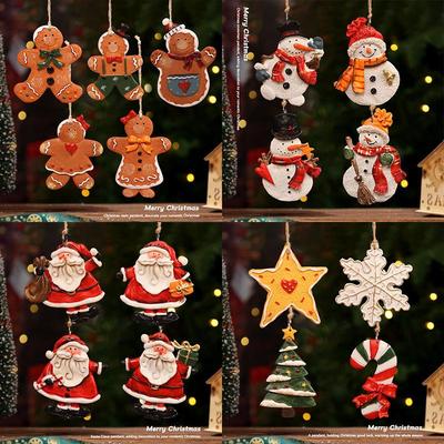 Weihnachtsdekorationsset: Schneemann, Weihnachtsmann, Schneeflocke, Lebkuchenmann, Rentier, Strumpf, Mini-Ornamente aus Harz zum Aufhängen am Baum