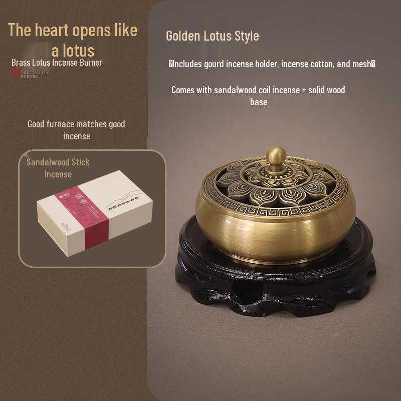 Pure Copper Incense Burner: Indoor Household Use for Agarwood & Sandalwood Fumigation, Includes Tray and Incense Seal.