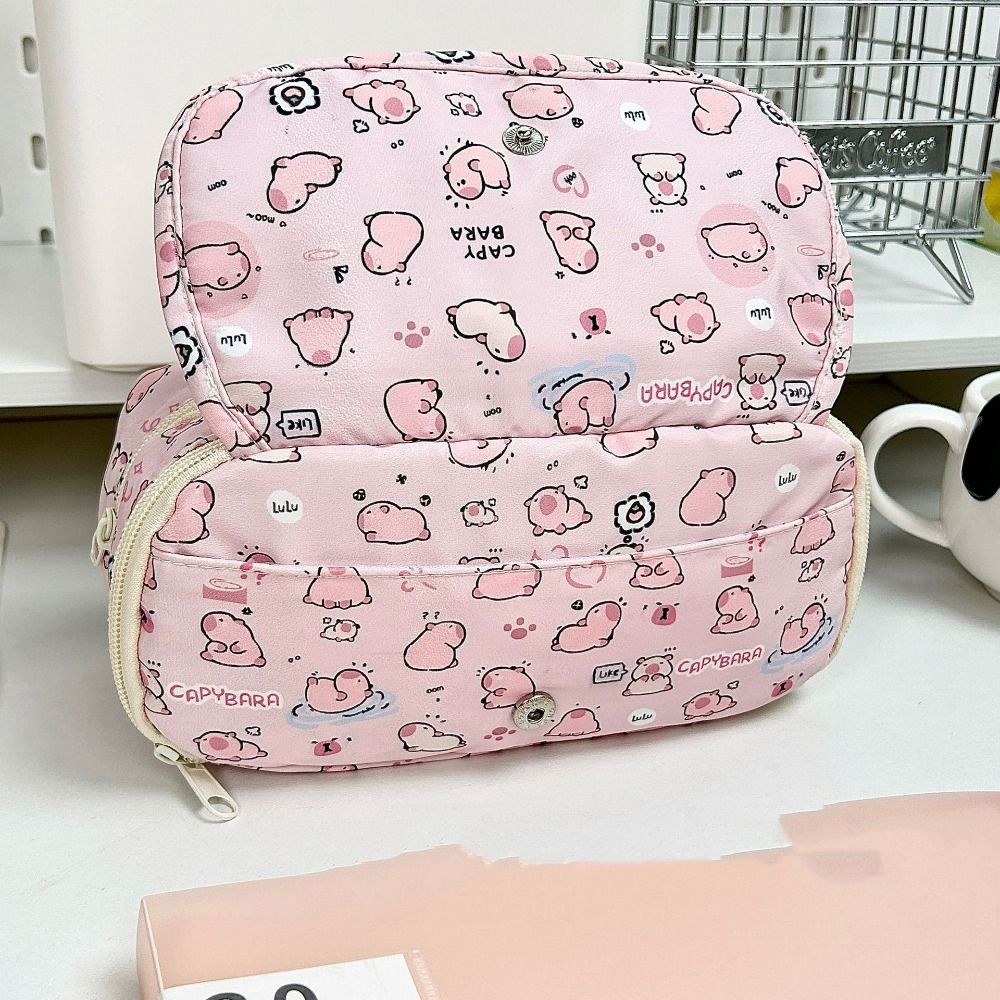 Pink Capibara Pencil Case Large Capacity Storage Bag Multi Functional Stationery Bag  Students