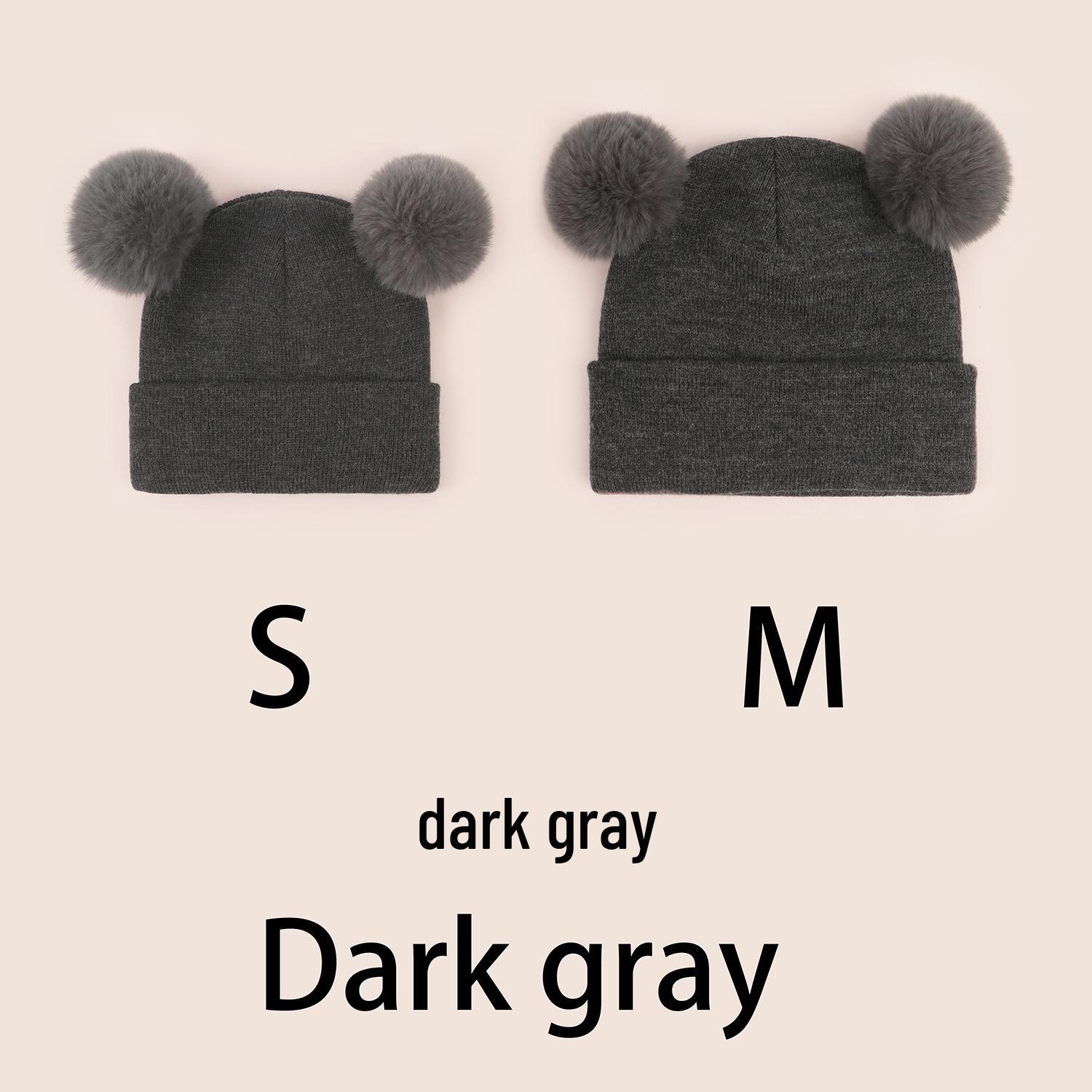 Children s Double Pom Pom Knit Wool Hat - Warm Ear Protection for Boys and Girls Small темно-серого