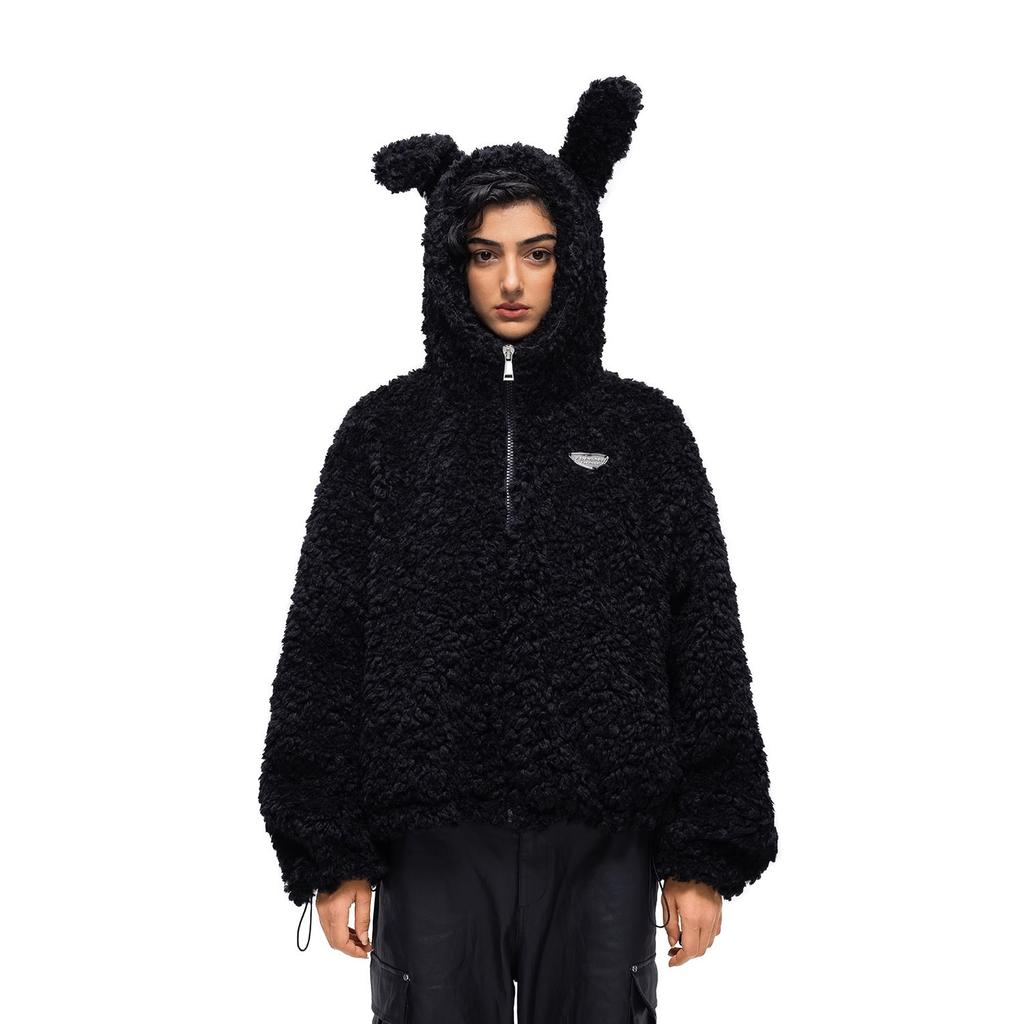 Guochao American rabbit ear plush hooded jacket men's and women's autumn and winter thickened couple's top cotton-padded sweater