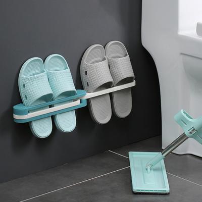 2Pcs Slippers Storage Rack Punching Free 3 In 1 Wall-Mounted Folding Organizer Kitchen Bathroom Slipper Stand