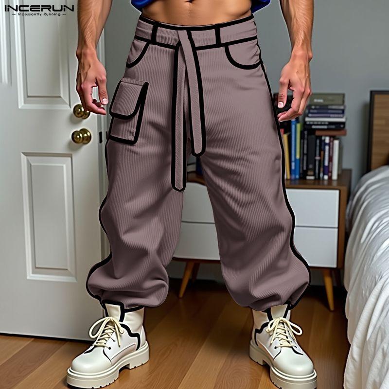 INCERUN Herbst Frühling Herren Lässig Reißverschluss Taillennaht Kord Haremshose Hose