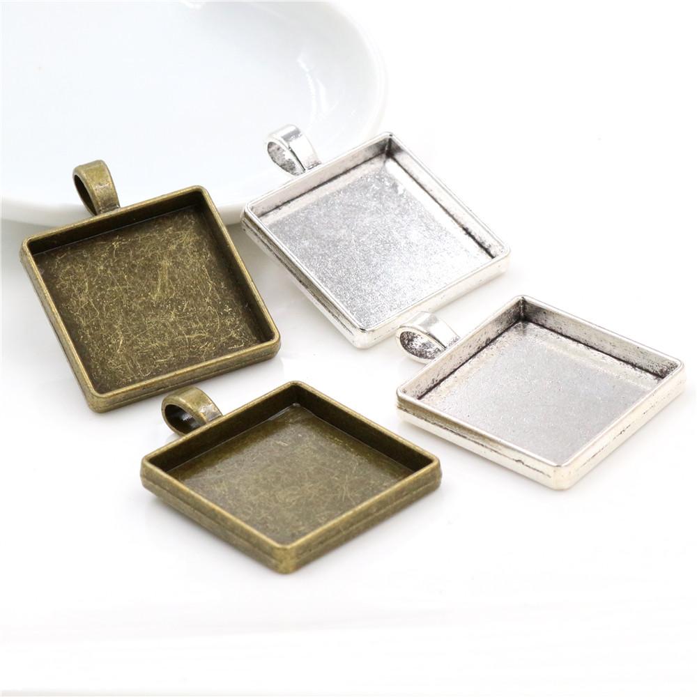 New Fashion 5pcs 25mm 30mm Inner Size 2 Colors Square Cabochon Base Setting Charms Pendant,Fit Square Glass Cabochons