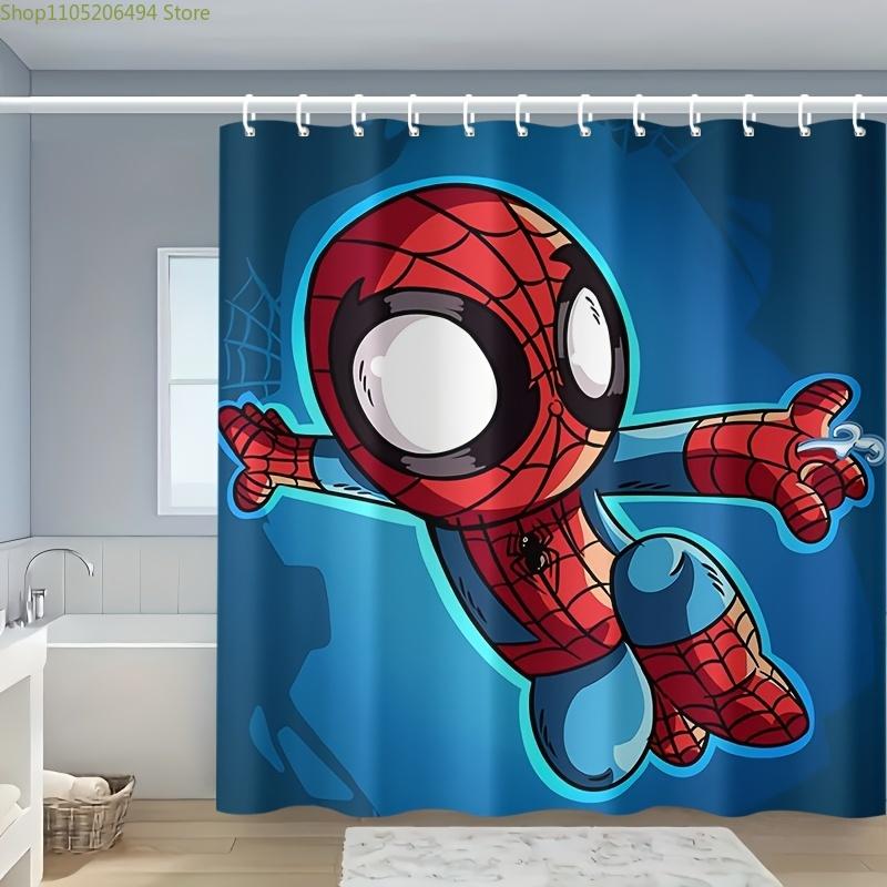 

1pc Superhero Bathroom Shower Curtain - Vibrant Red & Blue Design, Polyester, 12 Hooks Included, Perfect for Home, Hotel, or R 90x180cm