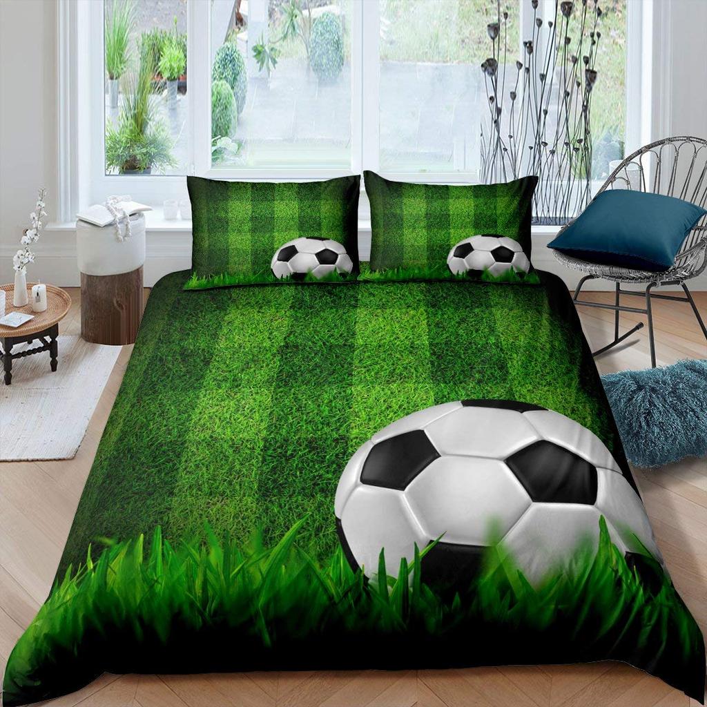 Green Football Field King Queen Duvet Cover Soccer Field Comforter Cover Boys Men Sport Games Bedding Set Polyester Quilt Cover