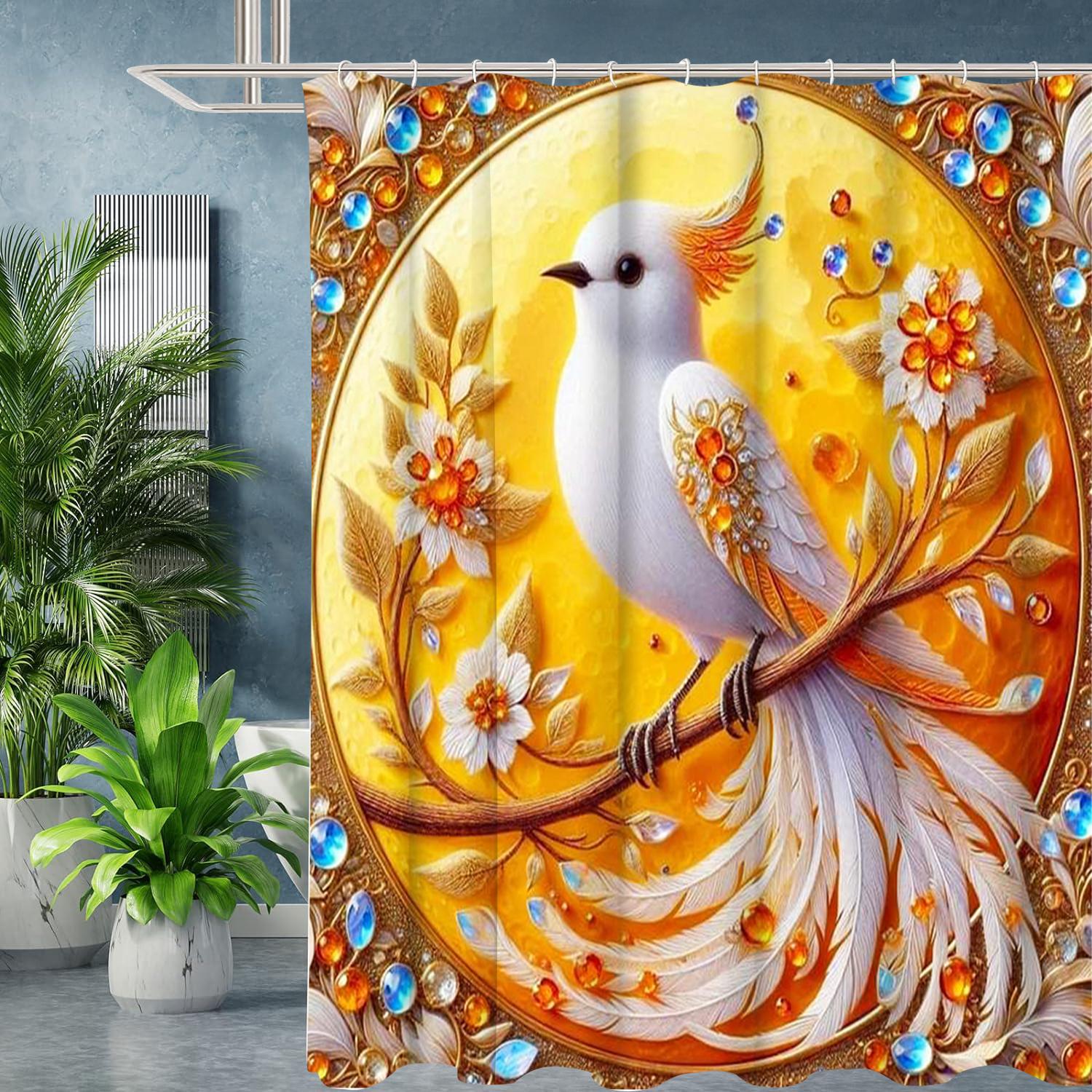 

Animals With Floral Birds Pattern Pastoralism Style Bathroom Shower Curtain With 12 Hooks Home Bathroom Decor And Accessories W60H190(CM)-1 Pcs