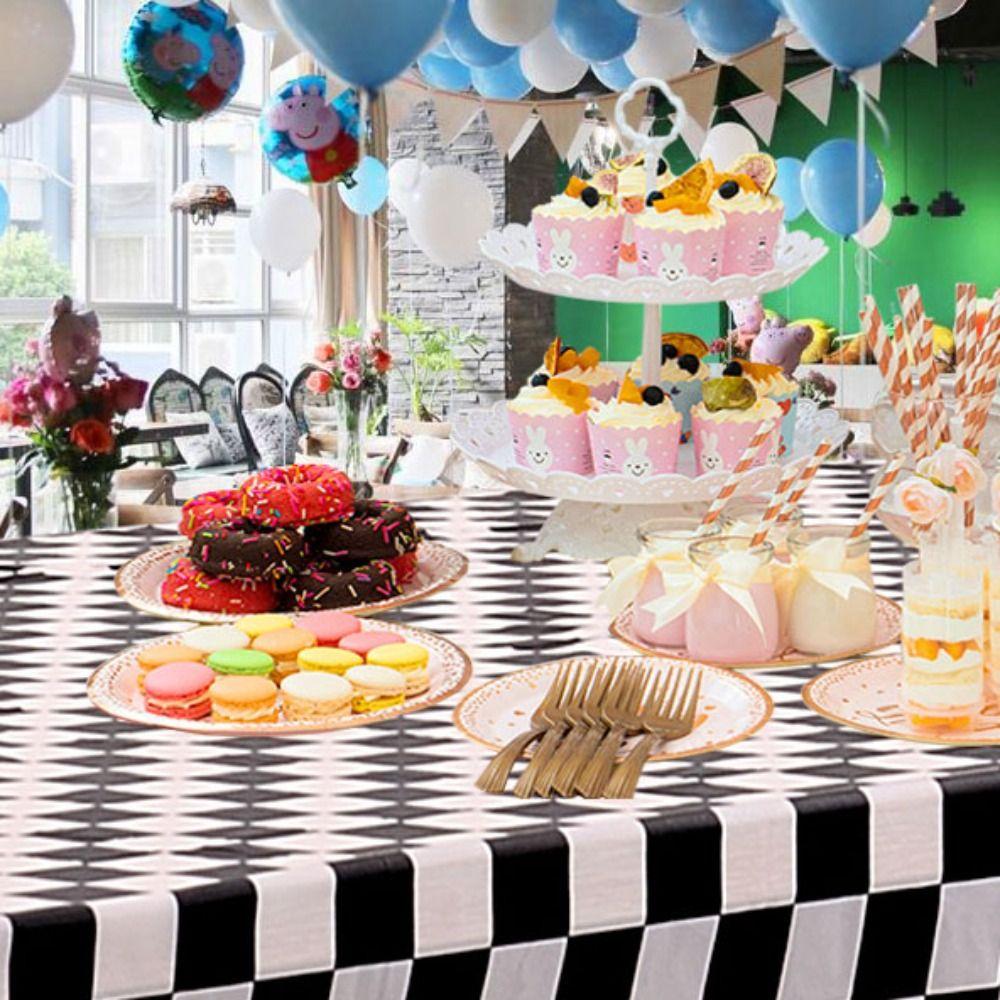 Plastic Table Cover Black and White Table Decorative Cloth  Birthday Party