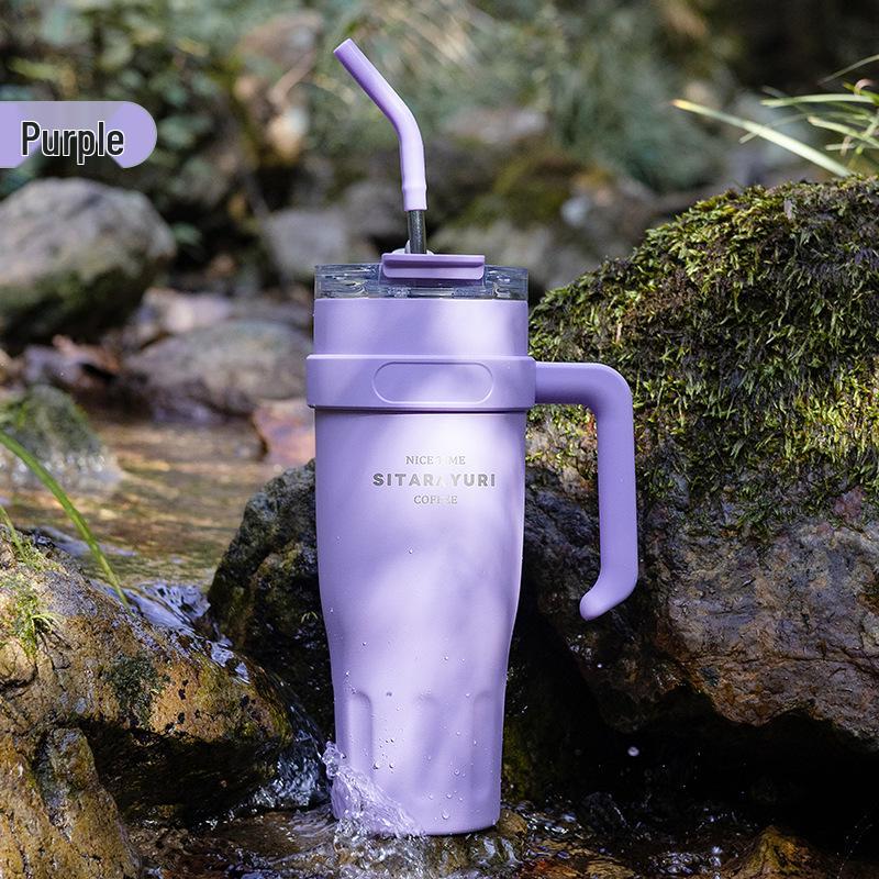 Multi-Purpose Portable Drinkware: Office & Outdoor Coffee/Water Cup with Straw and Handle.