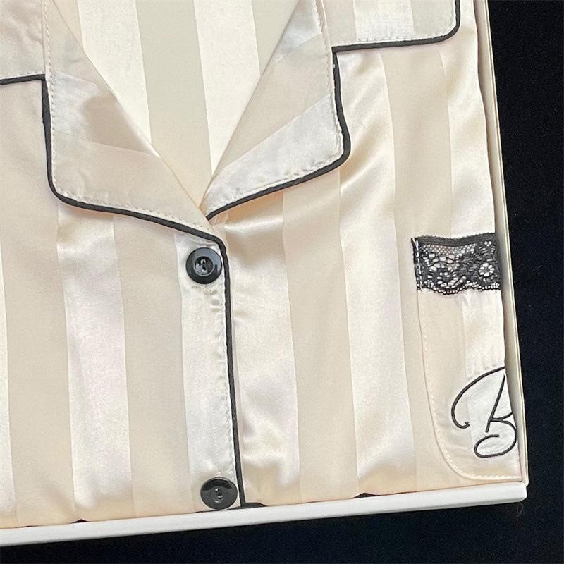 Sweet Girl Spring Summer Lace Cardigan Short Sleeve Shorts Pajamas Two-Piece Loungewear