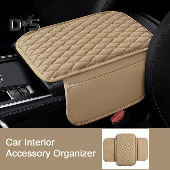 Auto-Armlehnenmatte, Leder-Armlehnenbezug, Kissen mit seitlichen Aufbewahrungstaschen, Auto-Mittelkonsolen-Abdeckung, Auto-Innenausstattung für Auto, LKW, Wohnmobil, SUV