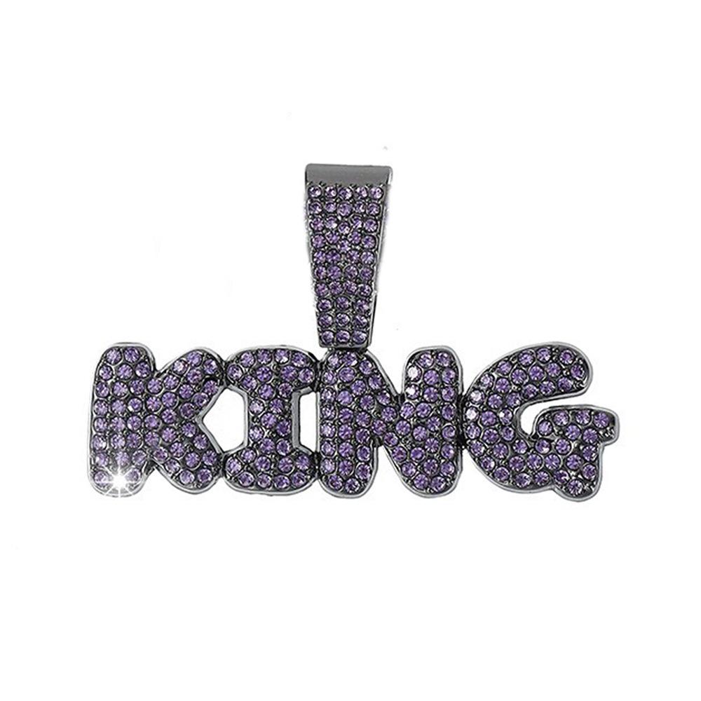 European and American Cool Cuban Necklace Purple Full Diamond Letter King Pendant Necklace European and American Hip Hop Full Diamond Jewelry