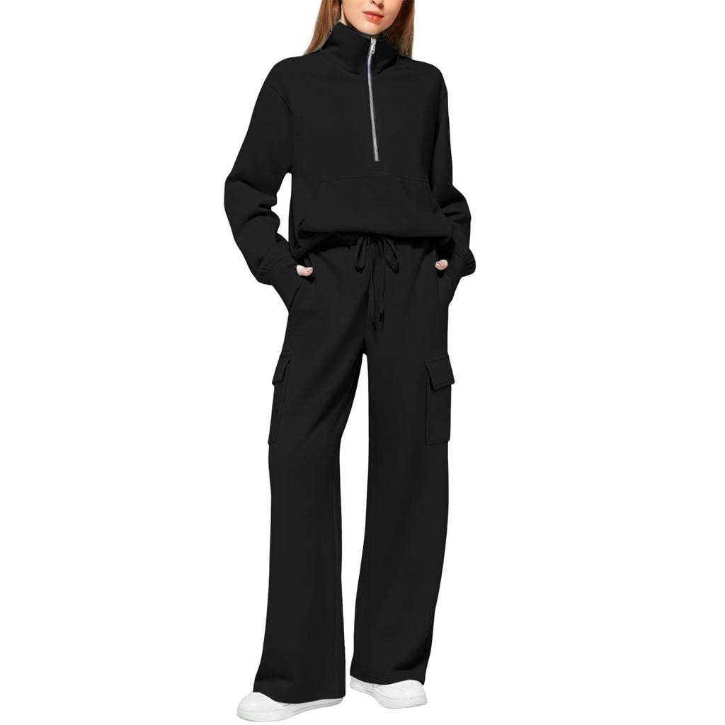 Stylish And Casual Drawstring Loose-fitting Long-sleeved Sweatshirt And Pants Set For Women (two-piece Set)