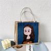 Cute Girl Canvas Tote Bag Stylish Trendy Lunch Bag For Young Women With Floral Print