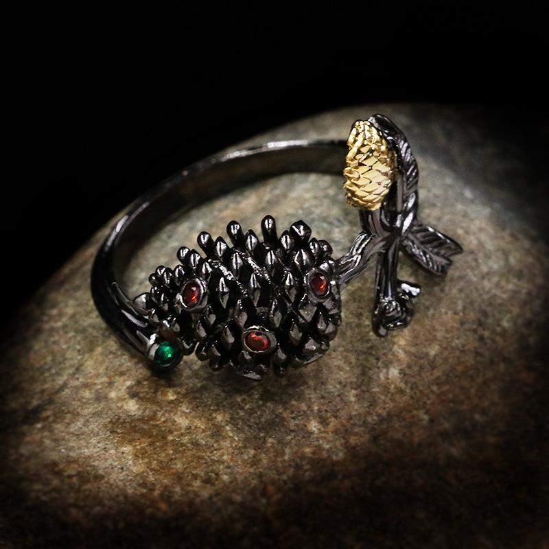 Sterling Silver Ruby Bud Stamen black gold Rings for Women Vintage Wedding Black Gold Ring Italy Jewelry gift