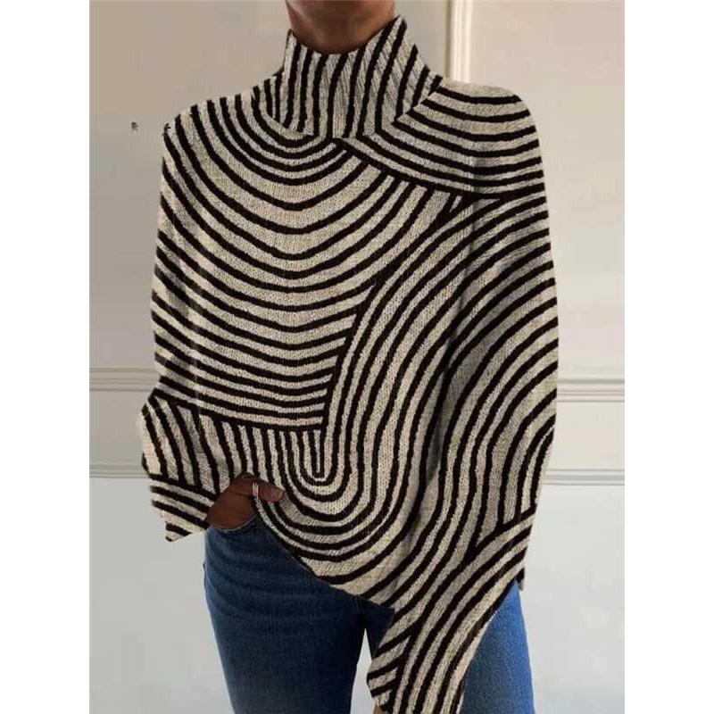 Womens Christmas Print High Neck Sweater Loose Fit Casual Long Sleeve Top