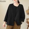 ZANZEA Women Casual Round Neck Solid Color 3/4 Sleeve Loose Blouse