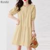 ZANZEA Women Casual Round Neck Solid Color Loose Short Sleeve Dress