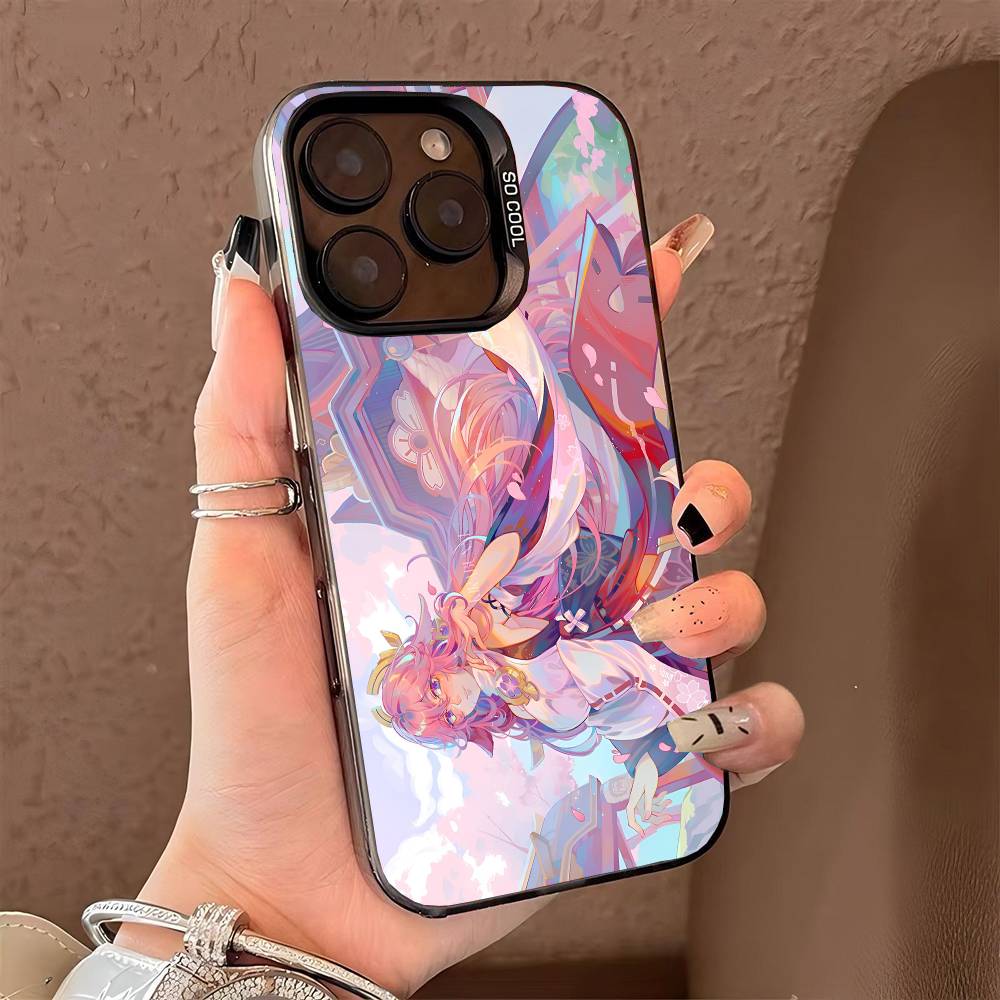 Coque de téléphone Yae Miko Genshin Impact pour iPhone 17 17Air 16 15 14 13 12 11 Pro Max Plus Colorée Argent
