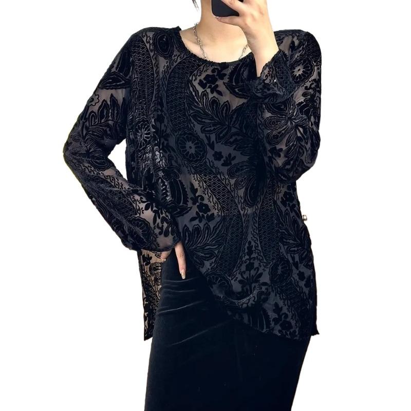 1meter BlackColor Brocade Burnout Velour Fabric Floral Printed Jacquard Fabrics for DIY Cheongsam Dress Clothing