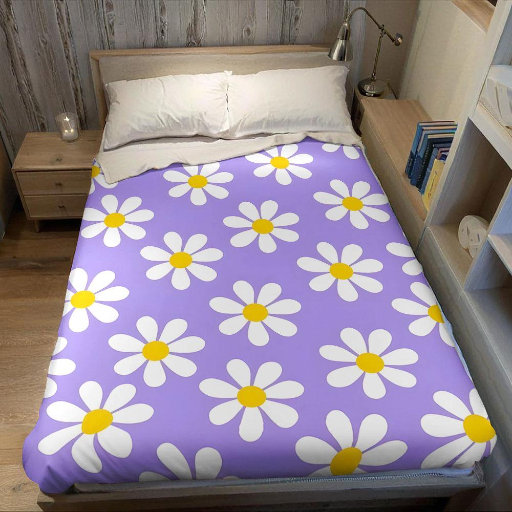Pale Purple Flat Daisy Flannel Blanket Warm Soft Halloween Christmas Decorative Couch Warm Cozy All-Season Gift