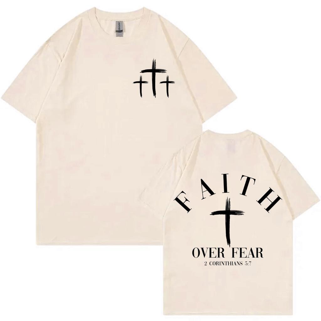 Faith Over Fear Christian Tshirt High Street Fashion Trend Short Sleeve Tshirts Men Women Summer Casual Cotton Loose T Shirts