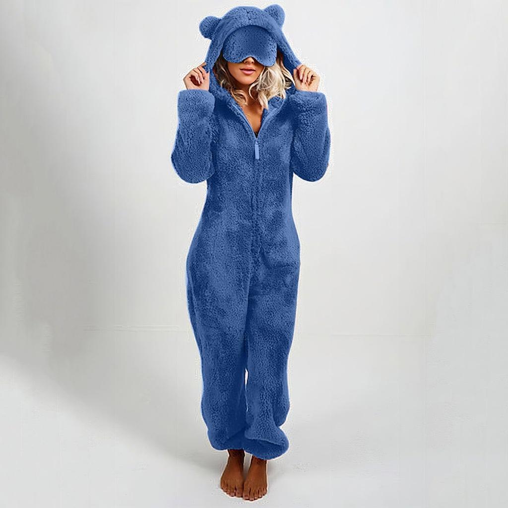 Women's And Winter Plush Hooded Jumpsuit Home Clothes Pajamas Long Sleeves