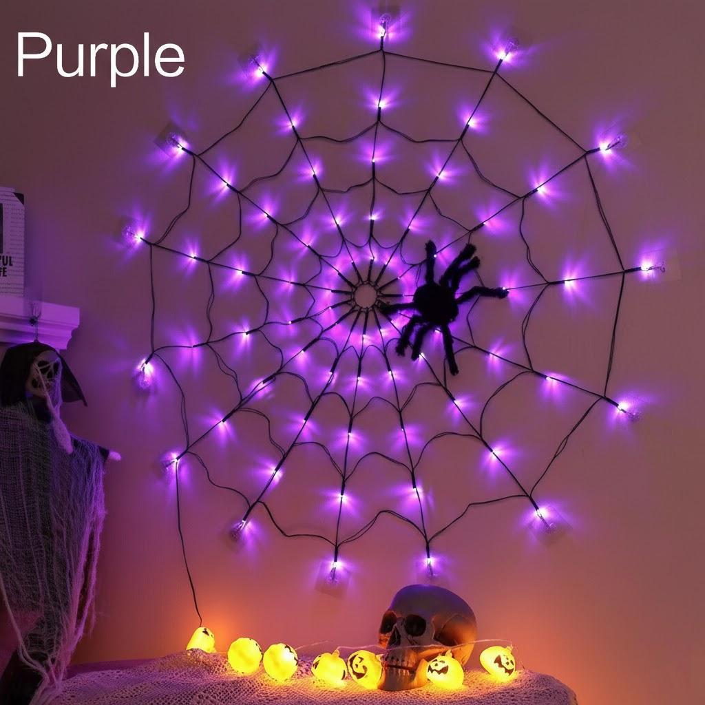 Spider Web Decorative Lights for Festive Parties Halloween Holiday Decor Enchanting Ambience LED String Lights фиолетовый