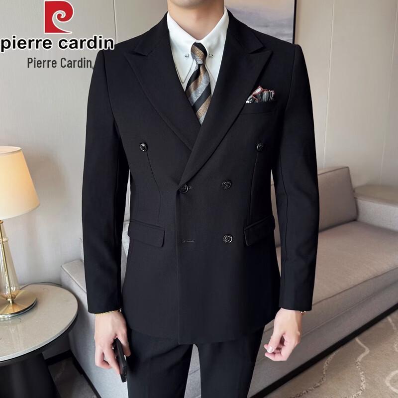 Pierre Cardin Men's Slim-Fit Double-Breasted Textured Blazer Suit