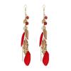 Bohemian Leaf Feather Earrings Retro Ethnic Style High Temperament Earrings Long Chain Ear Hook Jewelry Women