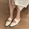 Retro Square Head Slope Heel Silver Bag Head Half Slippers Women'S Outer Wear Spring And Summer Thick Heel One Pedal