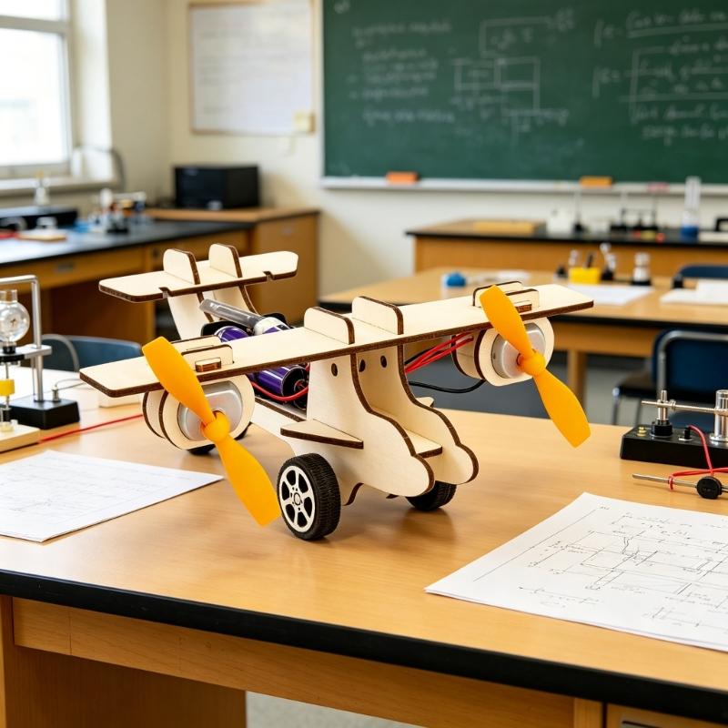 Assembly Wooden Double Engine Aircraft Model Toy Aerodynamics Experiment Demonstration Tool for Classroom Teaching