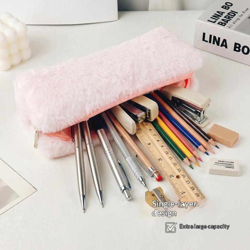 Plush Makeup Bag Pencil Case Cute Pen Box Large Capacity For Girls Storage Bag Student School Office Supplies Stationery