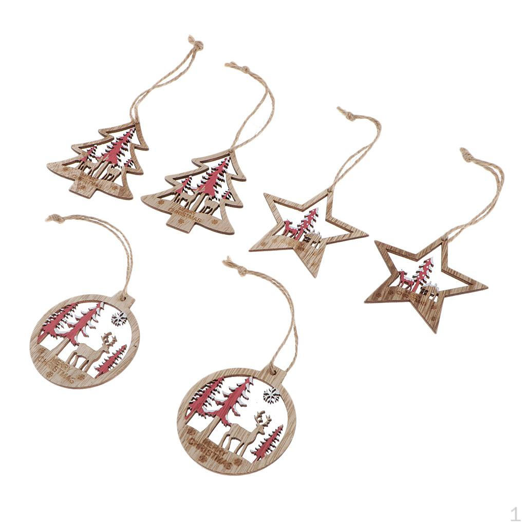 6 Pieces Assorted Wooden Christmas Hanging Ornaments, for wood Crafts Decoration, красный