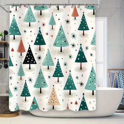 Vibrant Christmas Tree Pattern Shower Curtain Waterproof Decorative Bath Mat for Bathroom Multiple Sizes Available