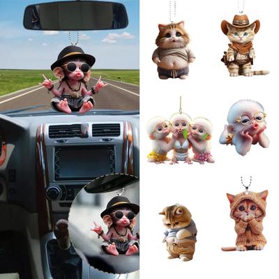 2D Acrylic Monkey Pendant Christmas Monkey Pendant Acrylic Ornament Personalized Decor Pendant For Car Cartoon Xmas Tree Decor