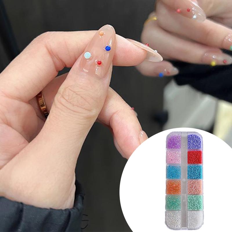 12 Grids/Box 3D Nail Art Charms Mix Round Colorful Pearls Beads Jewelry Manicure Craft Accessories For Decoration