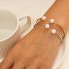 Elegant Double Pearl Titanium Steel Open Bracelet 18K Gold Plated Waterproof Cuff Bangle Jewelry for Women Sister Mother Gift
