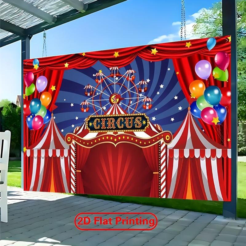 [2D Flat Banner] 1 Circus Red Tent Amusement Park Ferris Wheel Colored Balloons - Polyester Fiber Photography