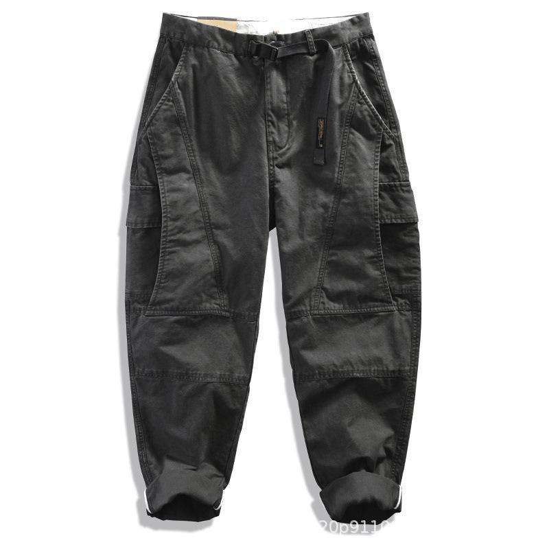 Retro multi-pocket overalls men's heavy spring washed straight loose cone casual pants