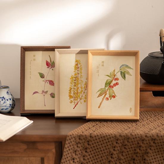 Chinese Style Picture Frame Vintage Floral Mini Photo Frame Wooden Standing Display Frame for Tabletop Wall Decor