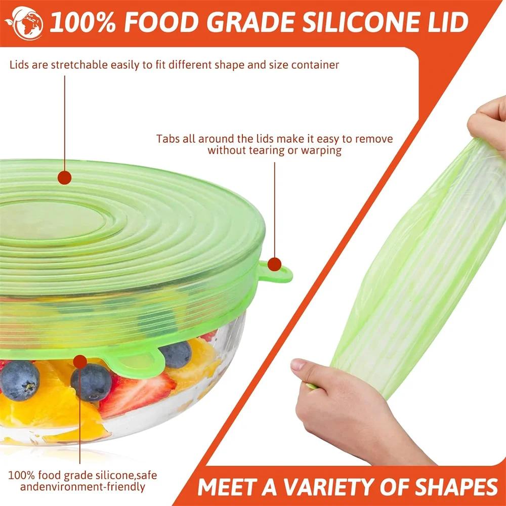 6pcs Silicone Cover Stretch Lids Reusable Durable and Expendable Lids Silicone Covers for Fresh Food Leftovers Keep Food Fresh