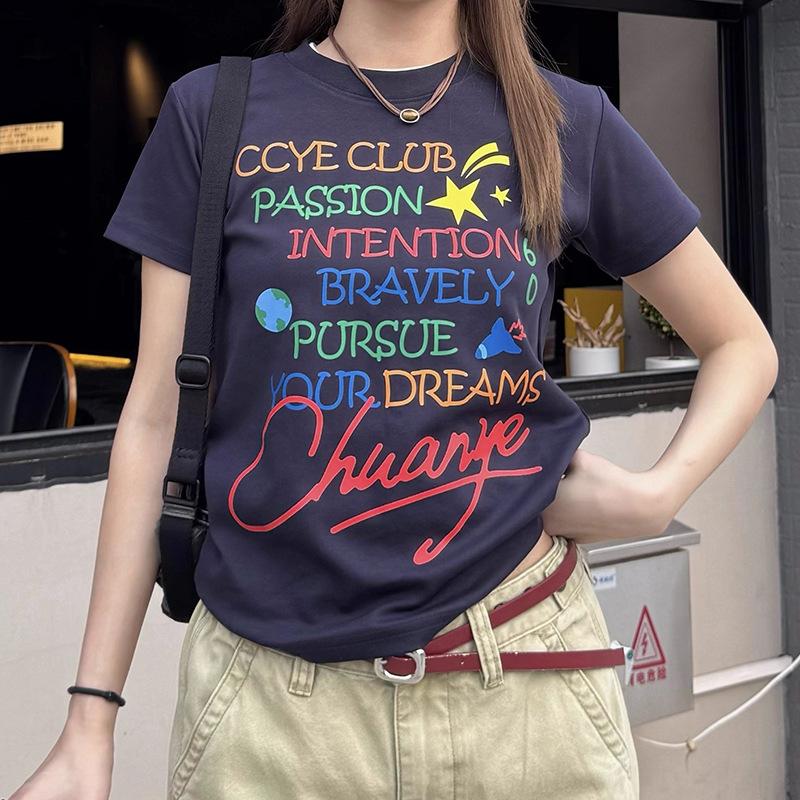 

Y2K Letter Print T Shirt Women Summer Japanese Preppy Style Casual O Neck Tees Vintage Harajuku Lady Sweet White Tops XXL
